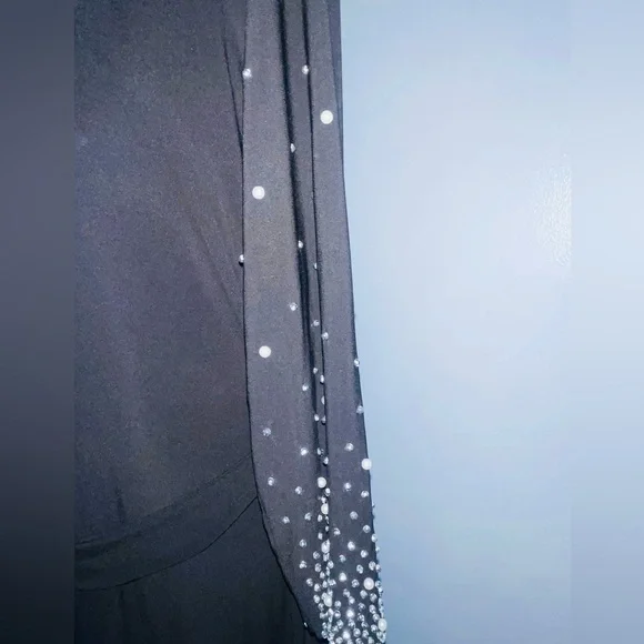MSK Black Midi Dress with Pearl Embellished Sleeves β Size L (Worn Once) - Picture 5 of 9